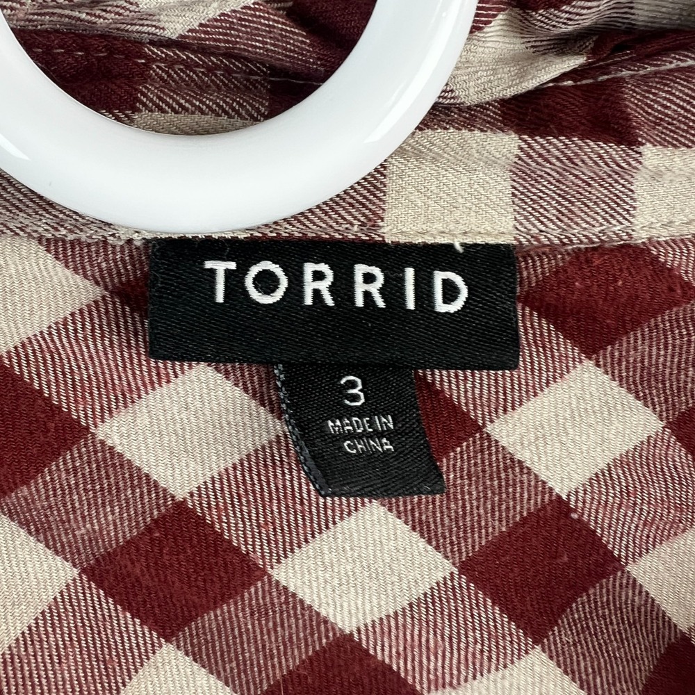 Torrid Womens Shirt Lizzie Rayon Twill Button Up Long Sleeve Plaid‎ Preppy 3X - Picture 7 of 8